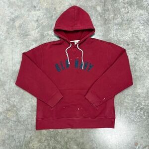 Old‎ Navy Red Heavyweight Cotton Y2K Distressed Hoodie Size L